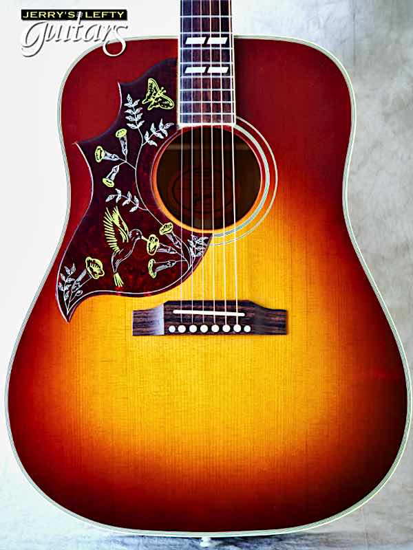 for sale left hand guitar 2016 Gibson Vintage Edition Hummingbird Deep Cherry Burst No.057 Close-up view