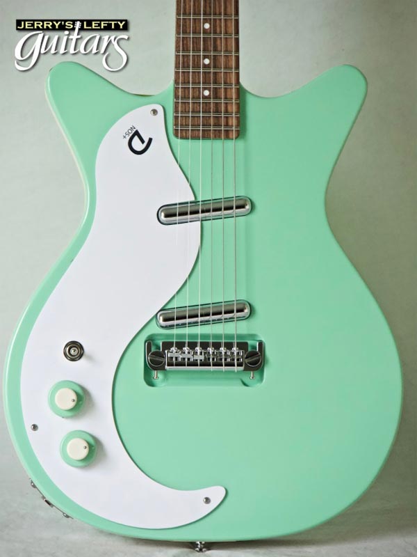 for sale left hand guitar new electric Danelectro 59 MOD Plus Seafoam Green Close-up view