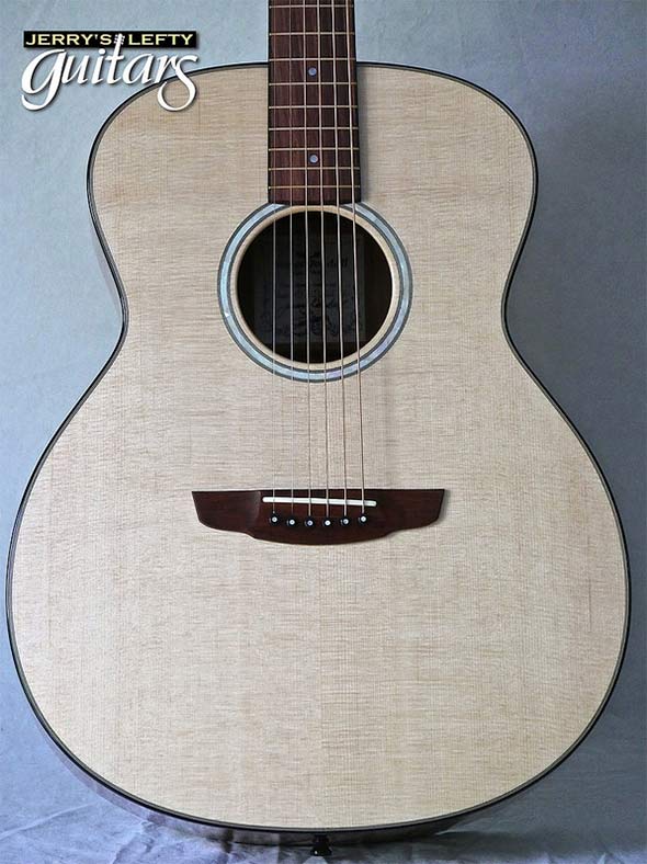 for sale left hand guitar new acoustic Goodall Aloha Koa Concert Jumbo Close-up view