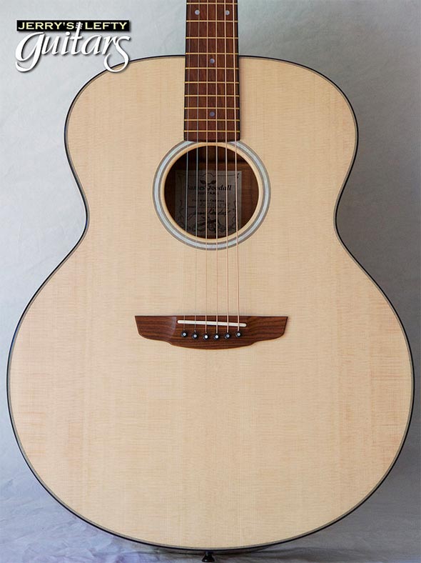 for sale left hand guitar new acoustic Goodall Jumbo Aloha Koa Close-up view