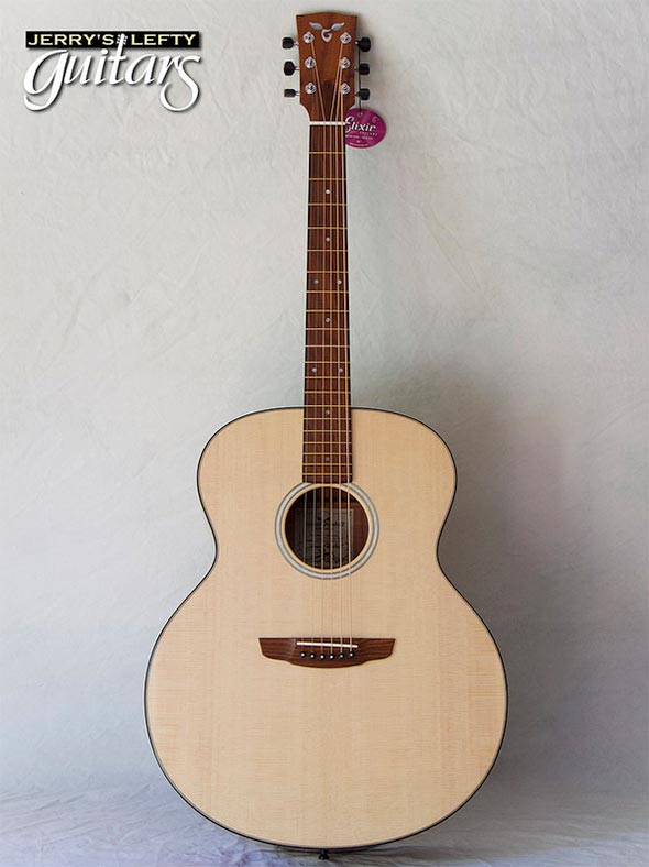 for sale left hand guitar new acoustic Goodall Jumbo Aloha Koa Front view