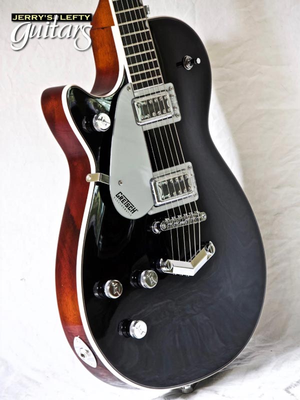 for sale left hand guitar new electric Gretsch G5230 EMTC Jet Black Side Close-up view