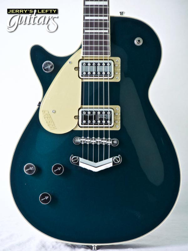 for sale left hand guitar new electric Gretsch 6228 Players Edition Duo Jet Cadillac Green Close-up view