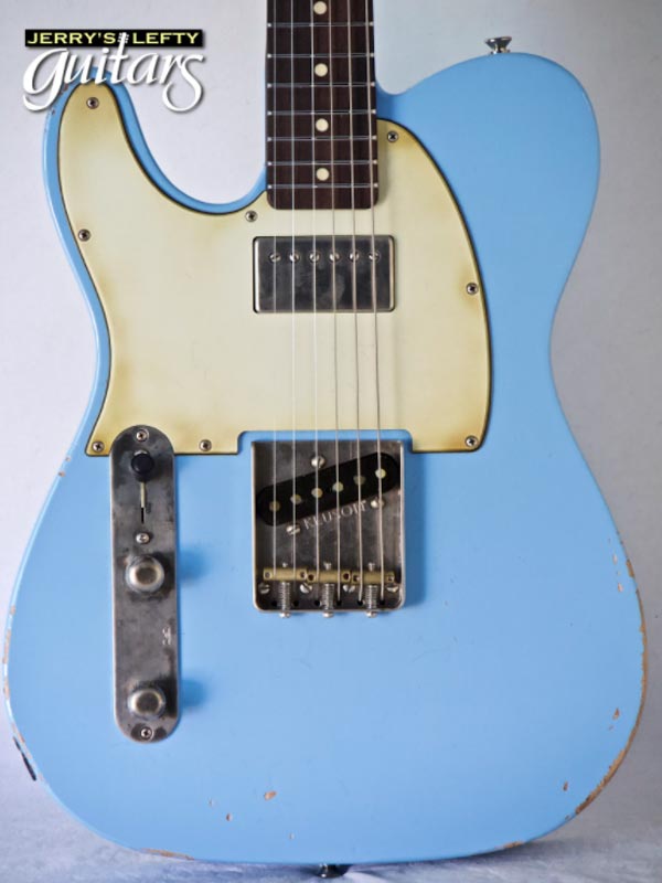 for sale left hand guitar new medium relic LsL T Bone Custom DeSoto Blue Close-up view