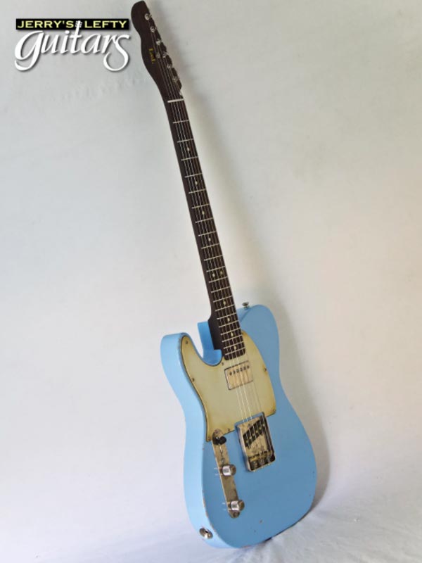 for sale left hand guitar new medium relic LsL T Bone Custom DeSoto Blue Side view