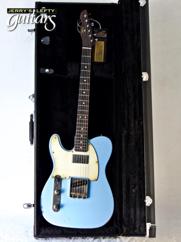 for sale left hand guitar new medium relic LsL T Bone Custom DeSoto Blue Case view