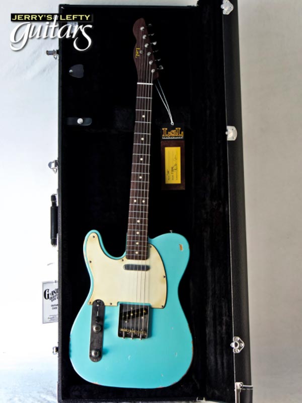 for sale left hand guitar new medium relic LsL T Bone Custom Seafoam Pearl Case view