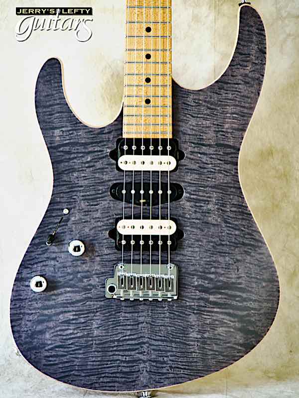 sale guitar for lefthanders new electric Suhr Custom Modern Satin Flame Trans Charcoal No.001 Close-up View