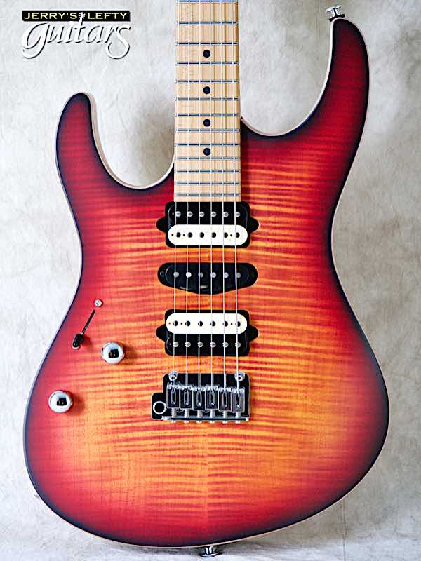 sale guitar for lefthanders new electric Suhr Custom Modern Satin Flame Inferno Burst No.002 Close-up View