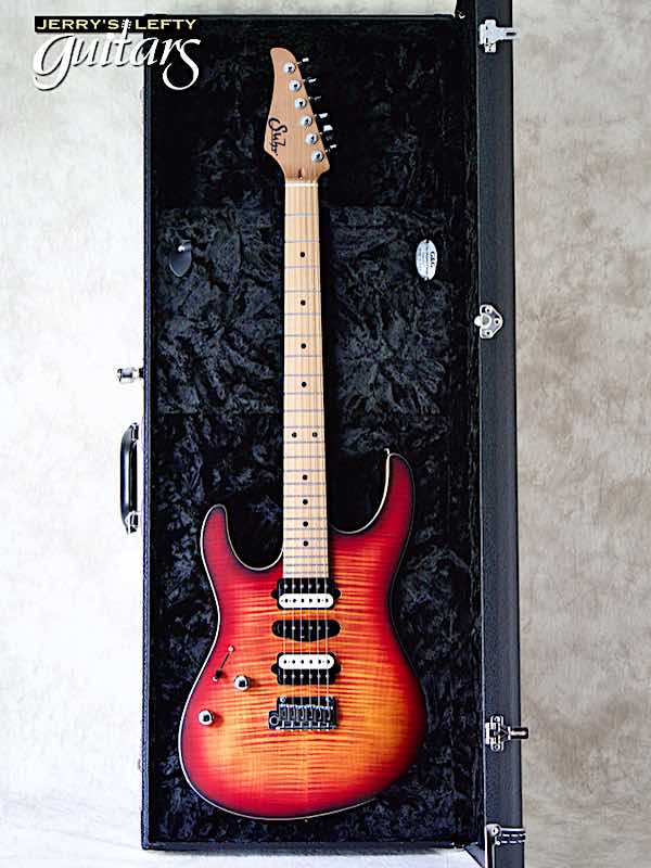 sale guitar for lefthanders new electric Suhr Custom Modern Satin Flame Inferno Burst No.002 Case View