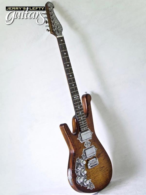 for sale left hand guitar new electric Teye Gypsy Queen Woody Amber Burst Side view