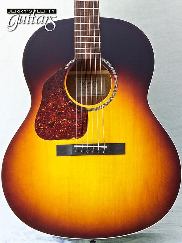 for sale left hand guitar new acoustic Waterloo WL-JK Jumbo King Vintage Sunburst Close-up view